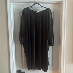 Natori Blue/Gray Shirt Velvet Shift Dress w/ Balloon sleeves